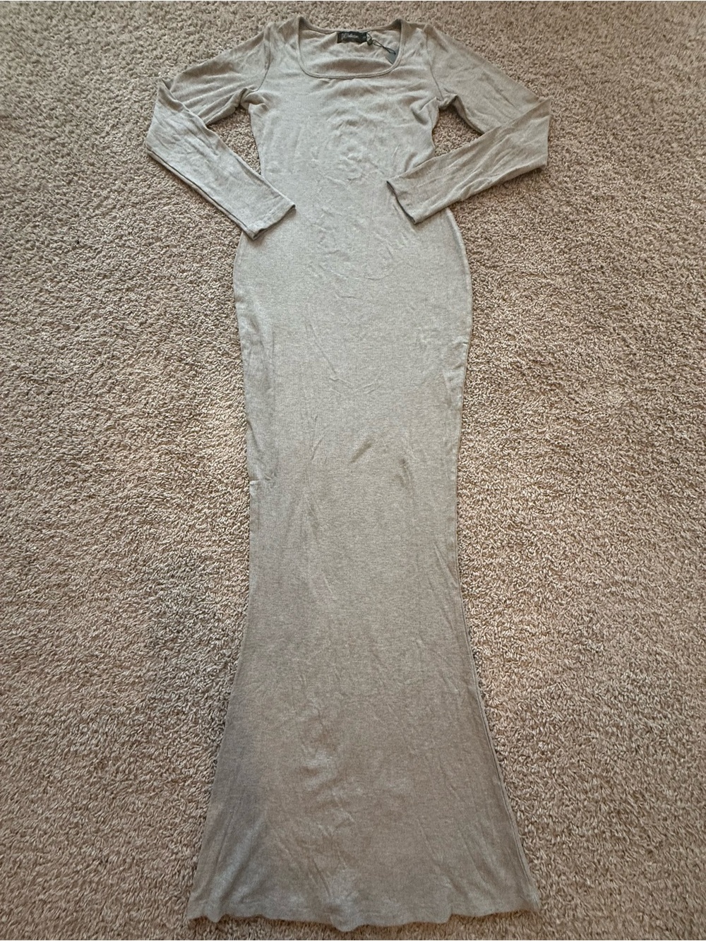 TJL Collection Round Neck Long Sleeve Bodycon Maxi Dress, Gray, Sz Small Tall